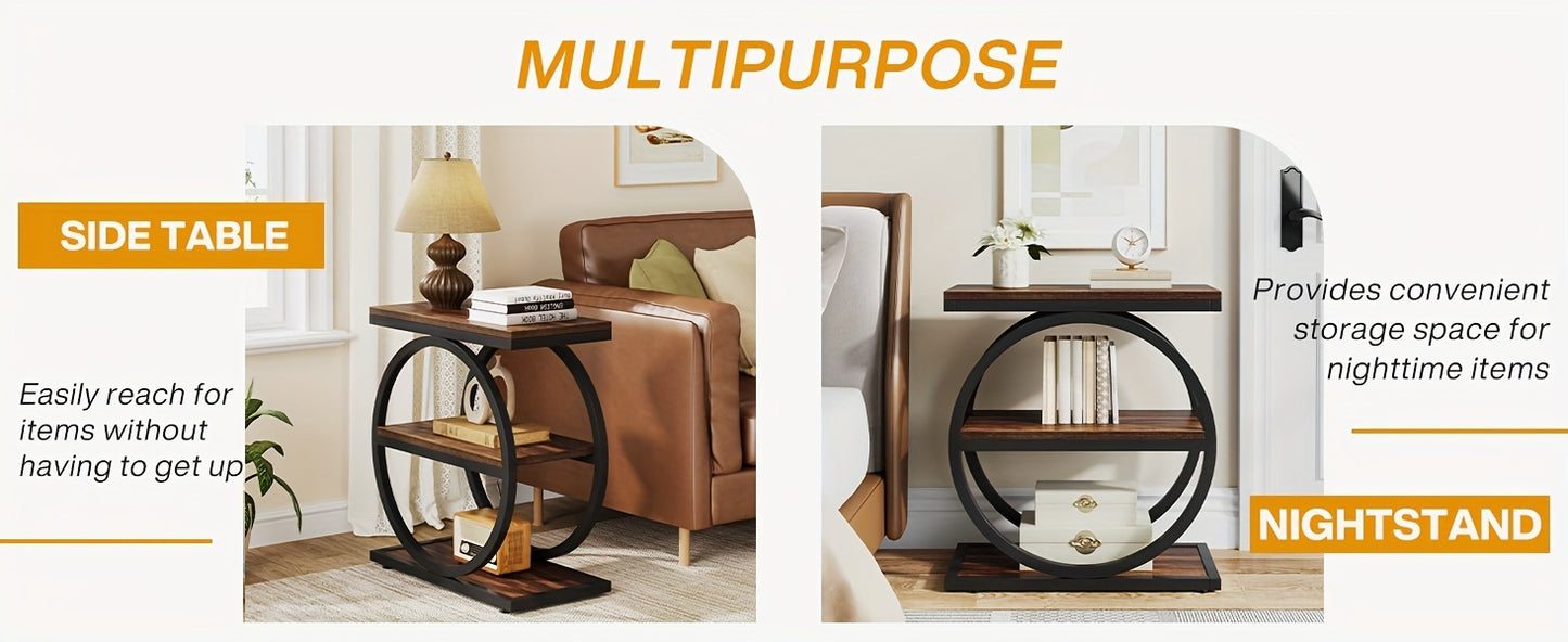 Narrow End Table With 3 Storage Shelves for versatile use as a side table or nightstand