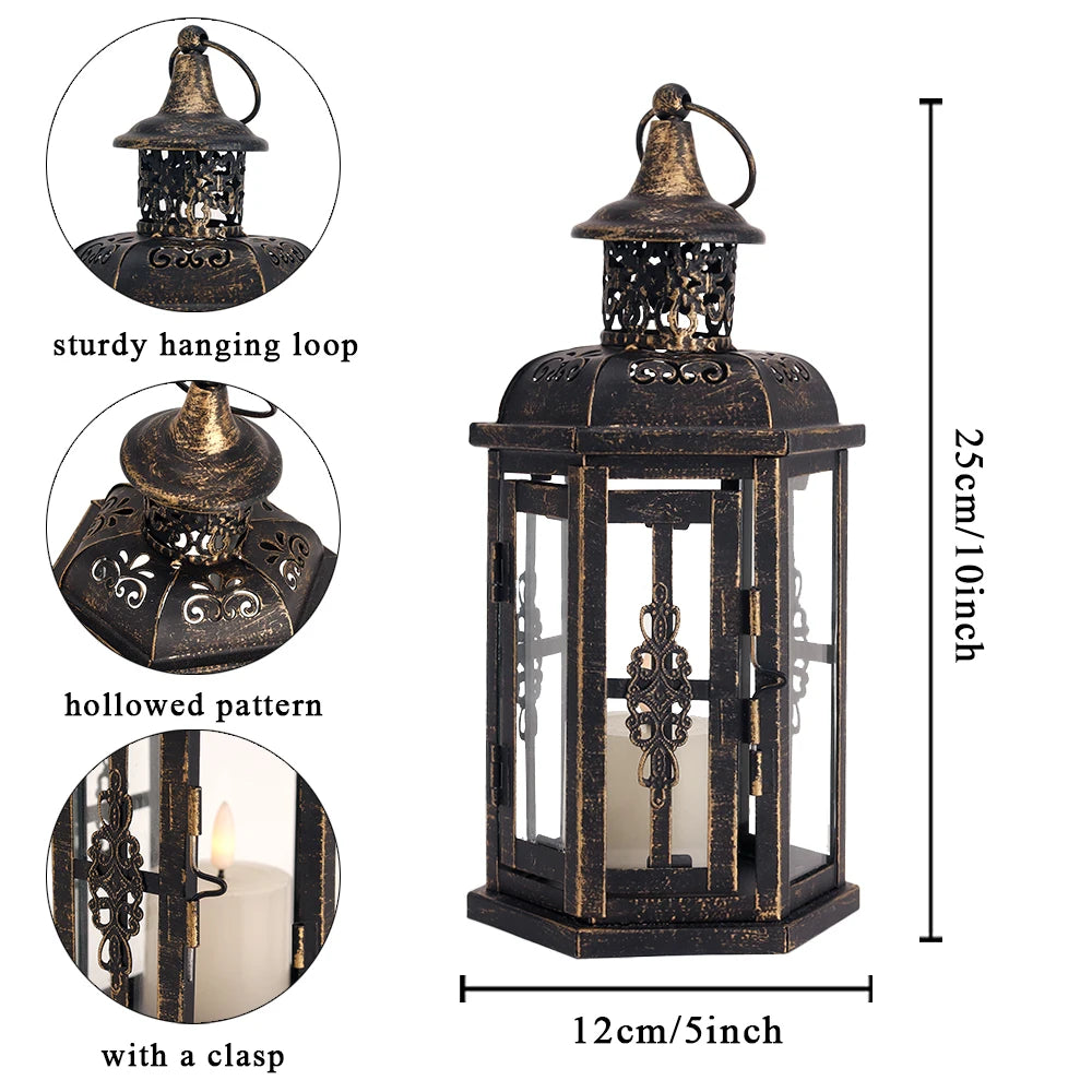 Nutshell vintage candle holder lanterns with hollowed pattern and sturdy hanging loop 25cm height