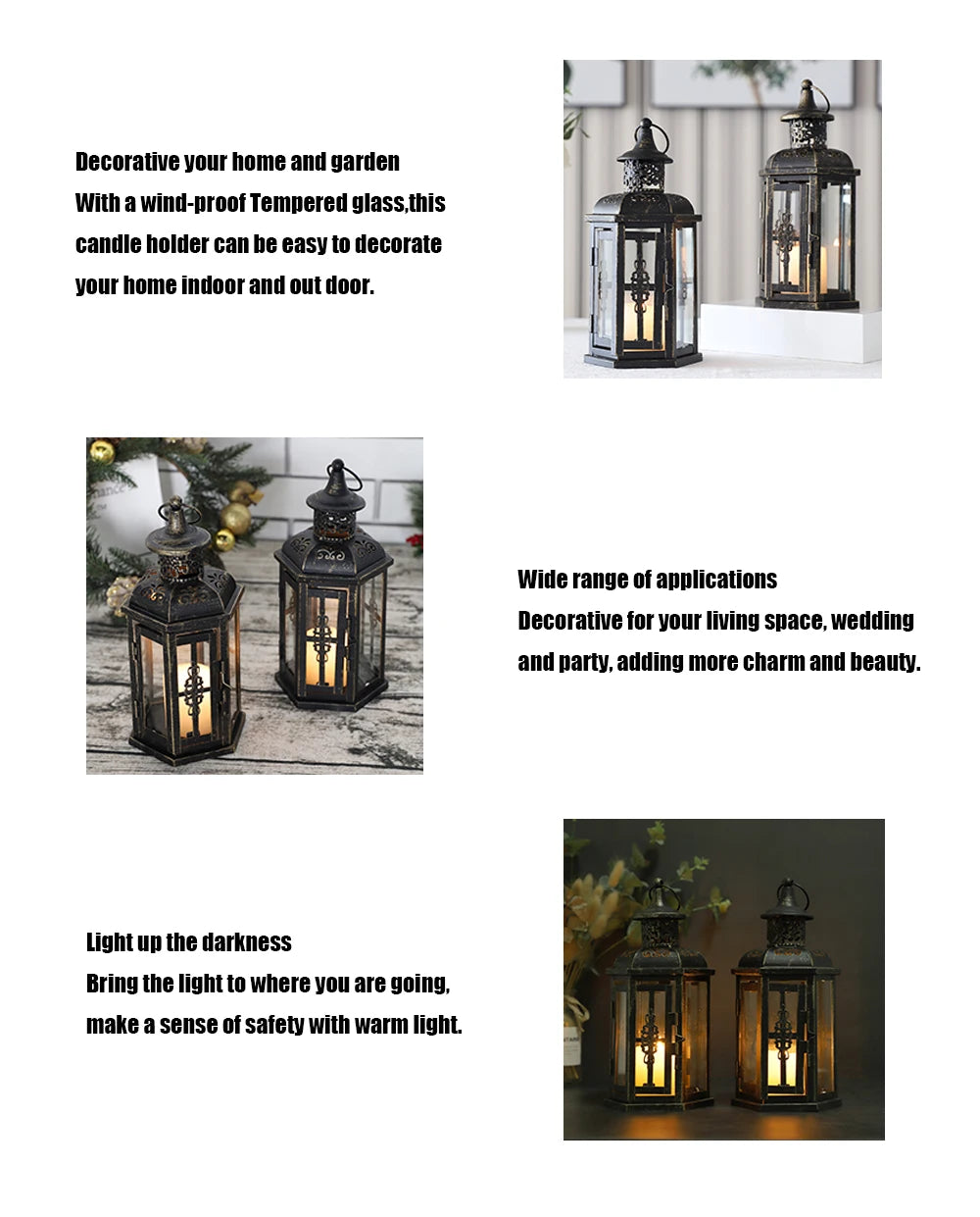 Vintage candle holder lanterns by Nutshell with wind-proof tempered glass for indoor and outdoor decor