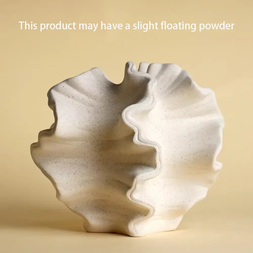 Nordic art coral vase by Nutshell with textured white ruffled design on neutral background