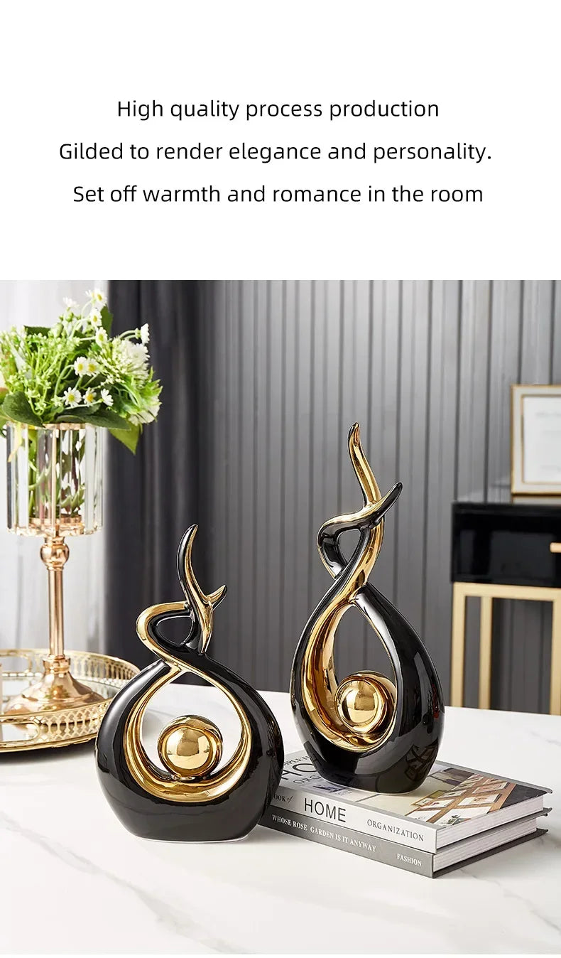 Nutshell black and gold vases as Nordic home decor figurines with elegant and modern design