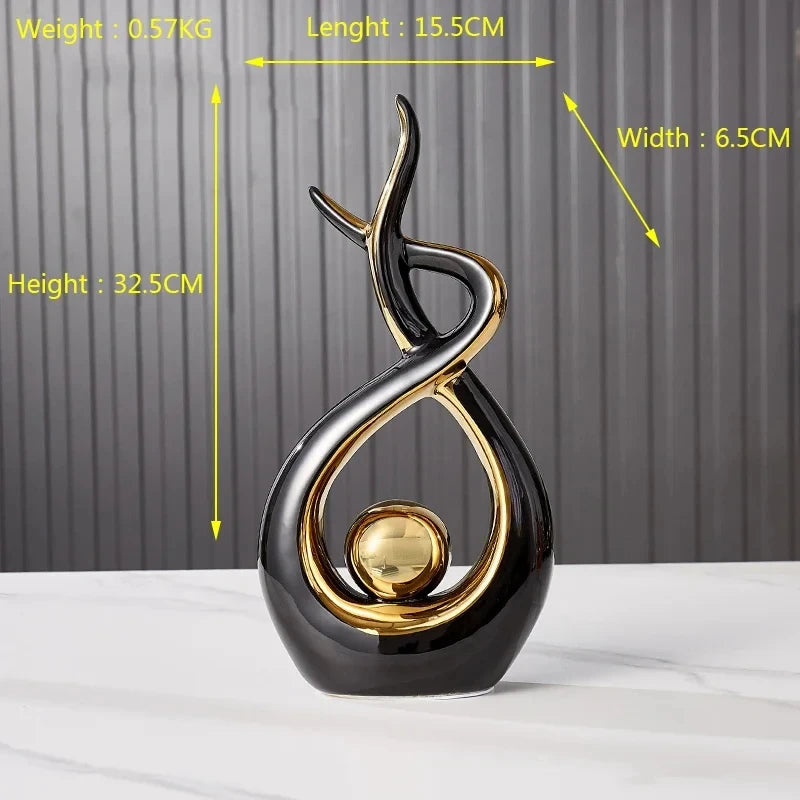 Nutshell black and gold modern vase Nordic home decor figurines with elegant abstract design