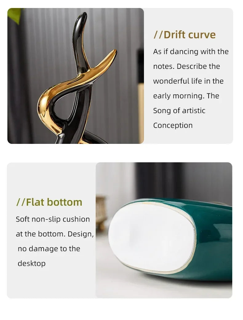 Black and gold nutshell vase with drift curve design feature for Nordic home decor figurines