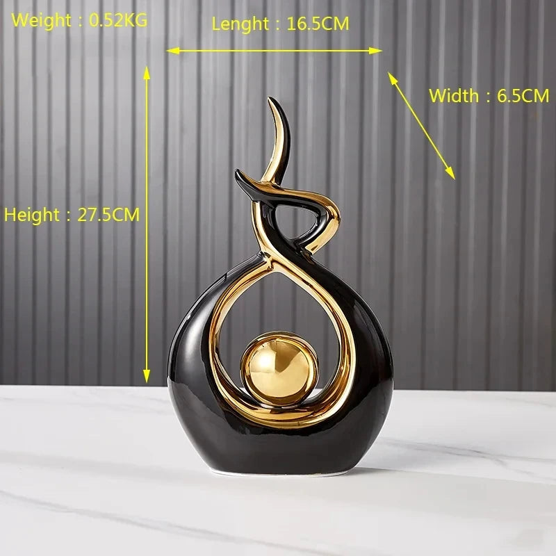 Nutshell black and gold artistic vase Nordic home decor figurines with elegant curved design