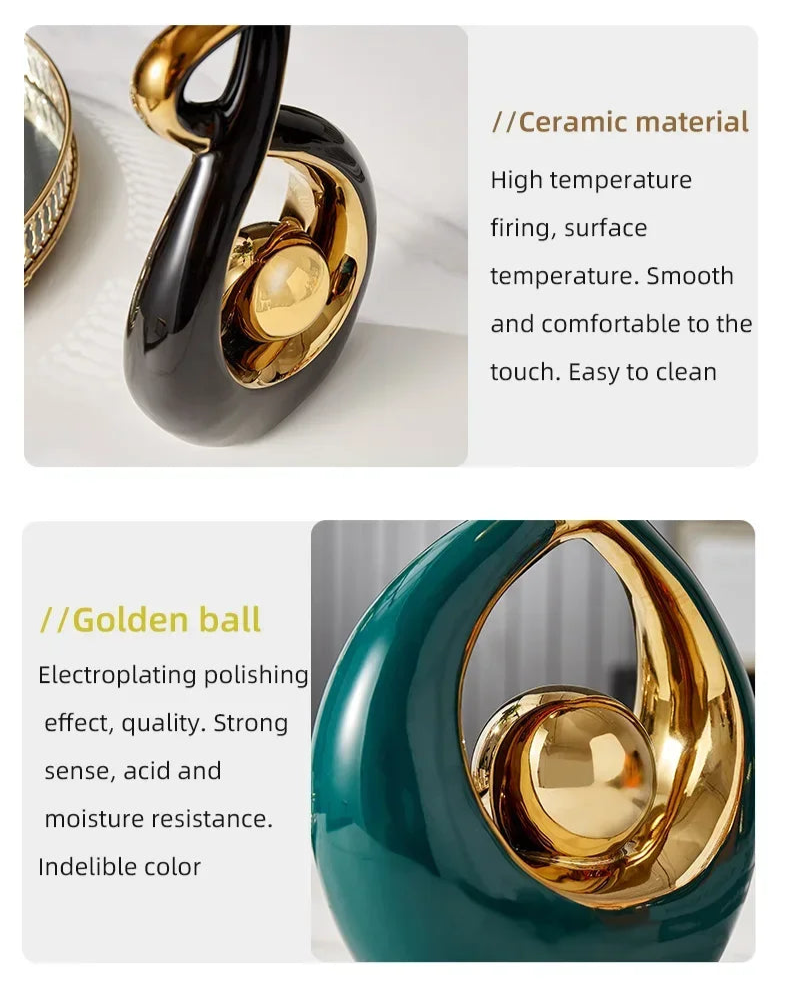 Nutshell ceramic vases featuring Nordic home decor figurines with golden ball accents and smooth finish