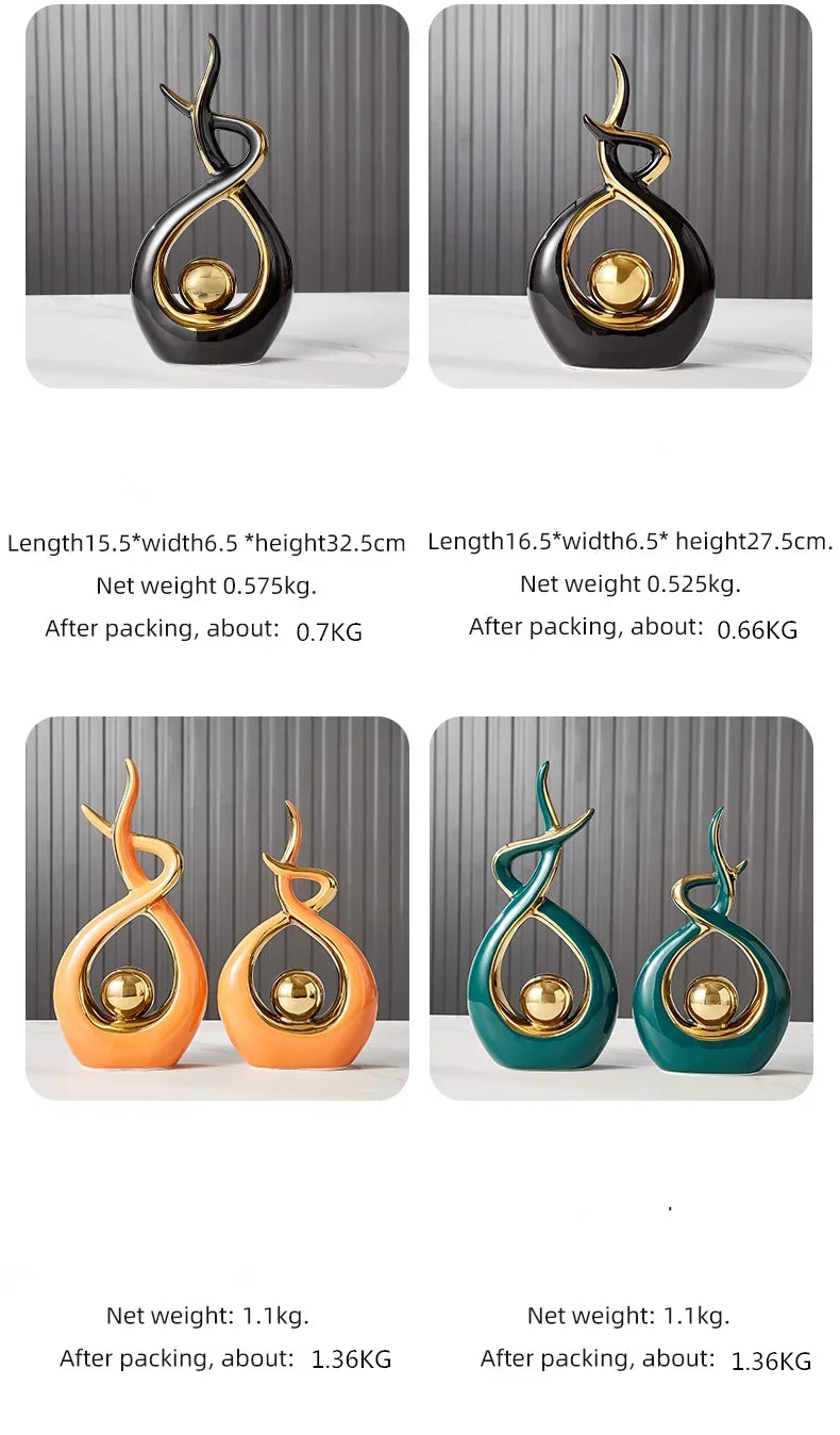 Nutshell vases in black, orange, and green with gold accents Nordic home decor figurines