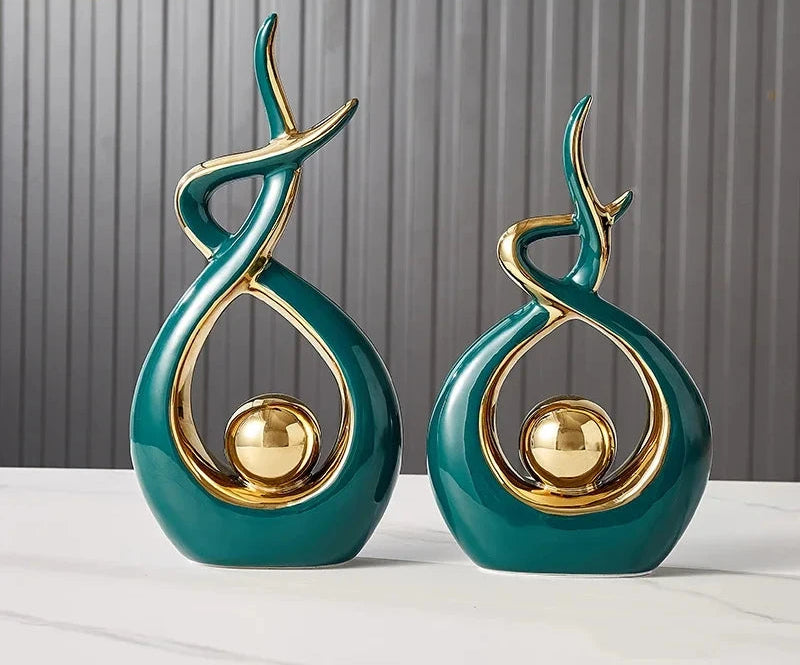 Nutshell green and gold abstract ceramic vases Nordic home decor figurines with modern artistic design