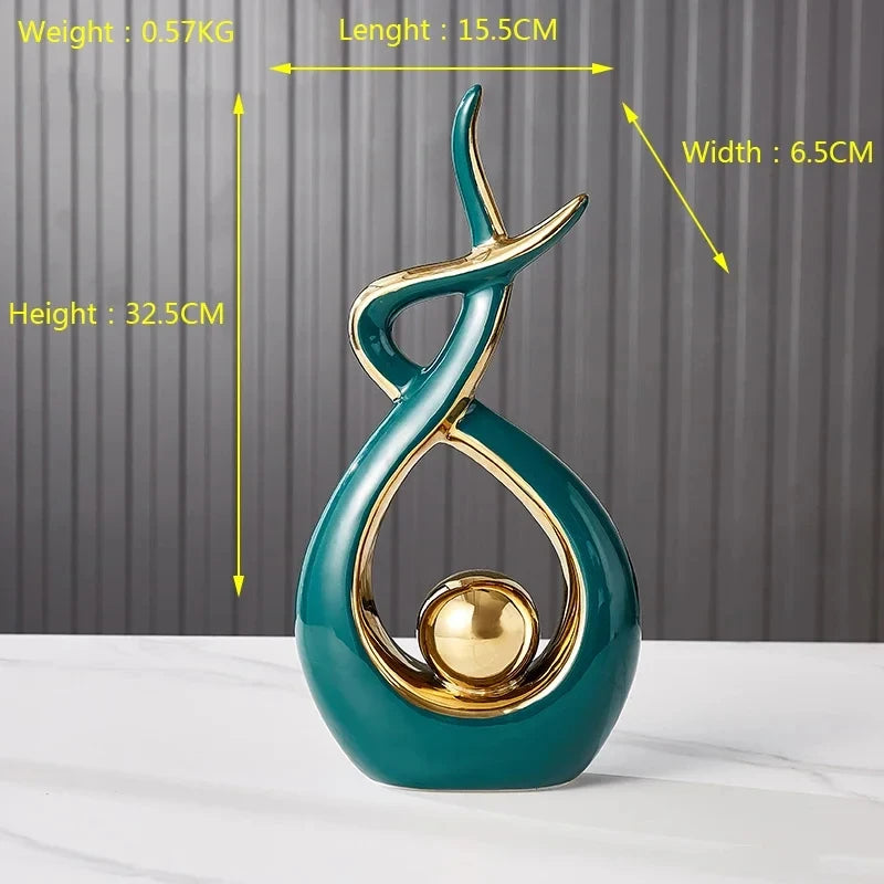 Nutshell teal and gold abstract vase Nordic home decor figurines with modern artistic design