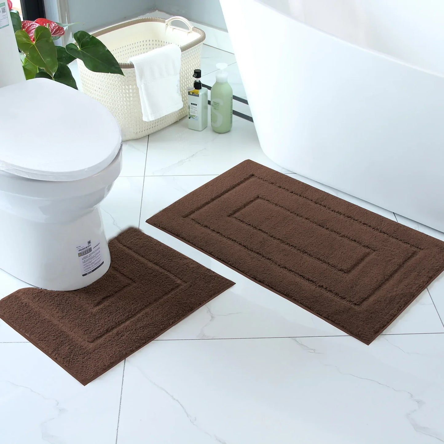 Nutshell plush bathroom floor mat set in brown for comfort and style in the bathroom