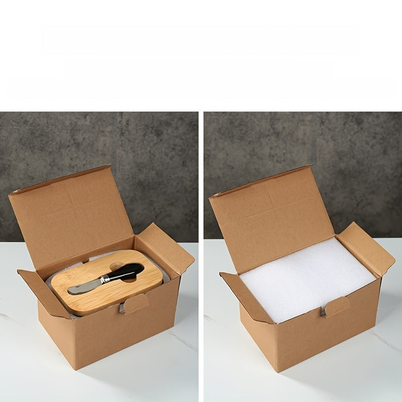 Nutshell porcelain butter box with bamboo lid packaged in a brown box for stylish butter storage