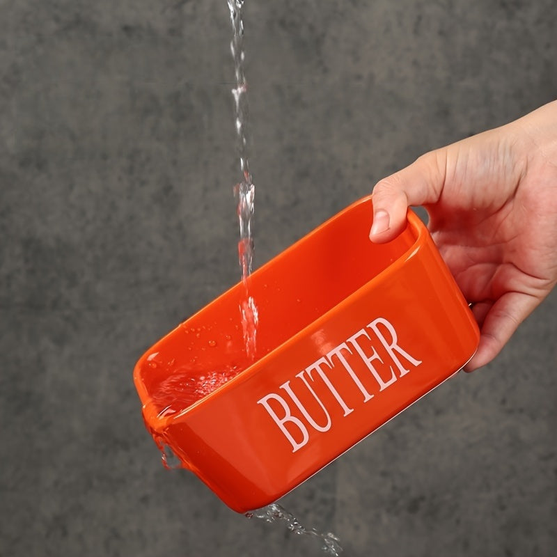 Nutshell porcelain butter box with bamboo lid featuring a vibrant orange design for stylish kitchen storage