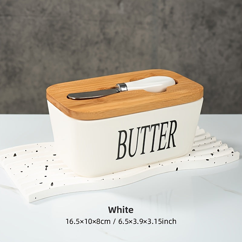 Nutshell porcelain butter box with bamboo lid for storage and easy access to butter