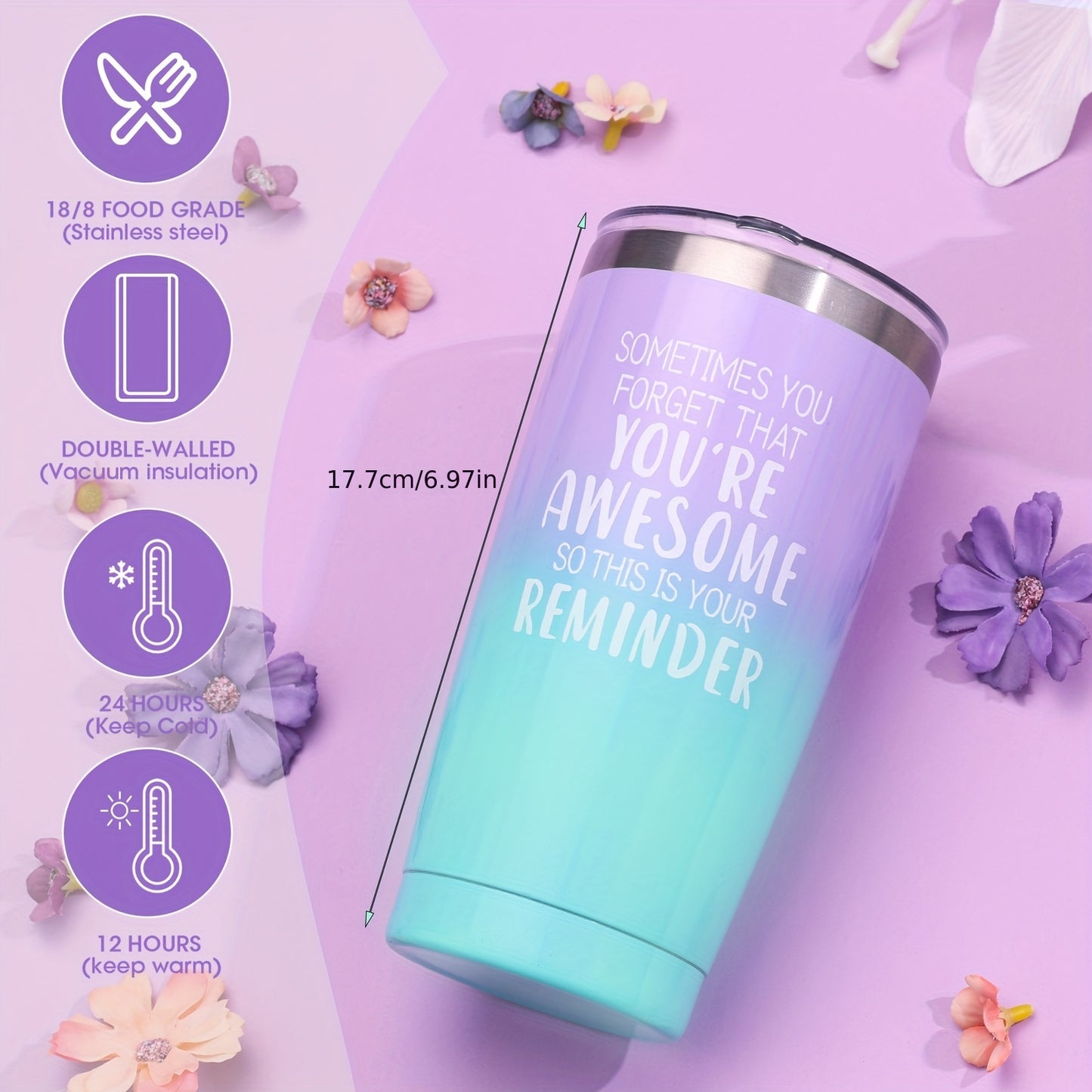 Purple Relaxation Gift Set With Travel Mug featuring double-walled stainless steel for hot and cold beverages