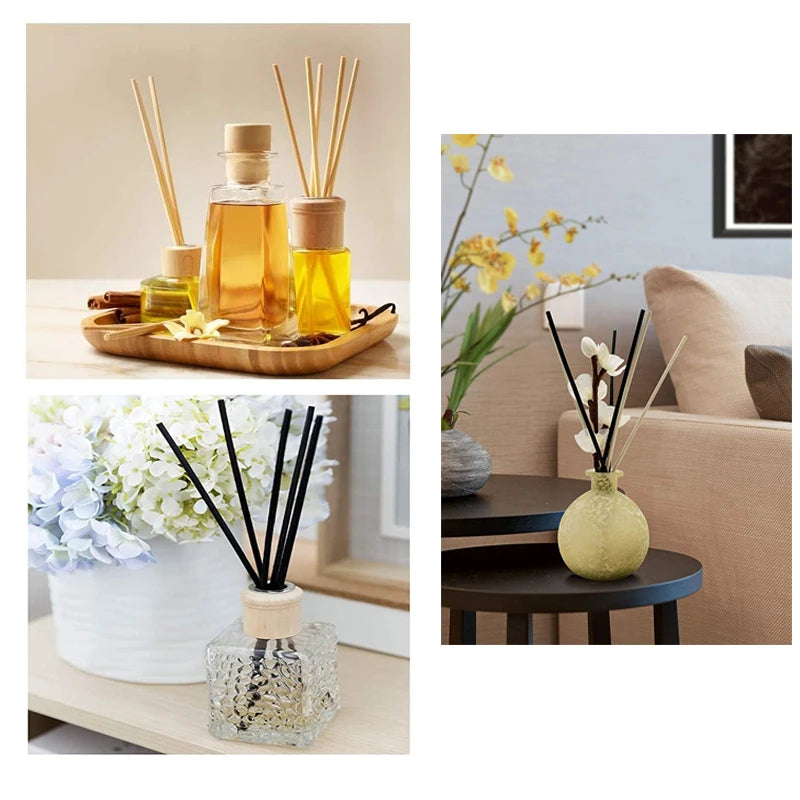 Nutshell diffuser sets with reed diffuser replacement sticks in various designs and home settings