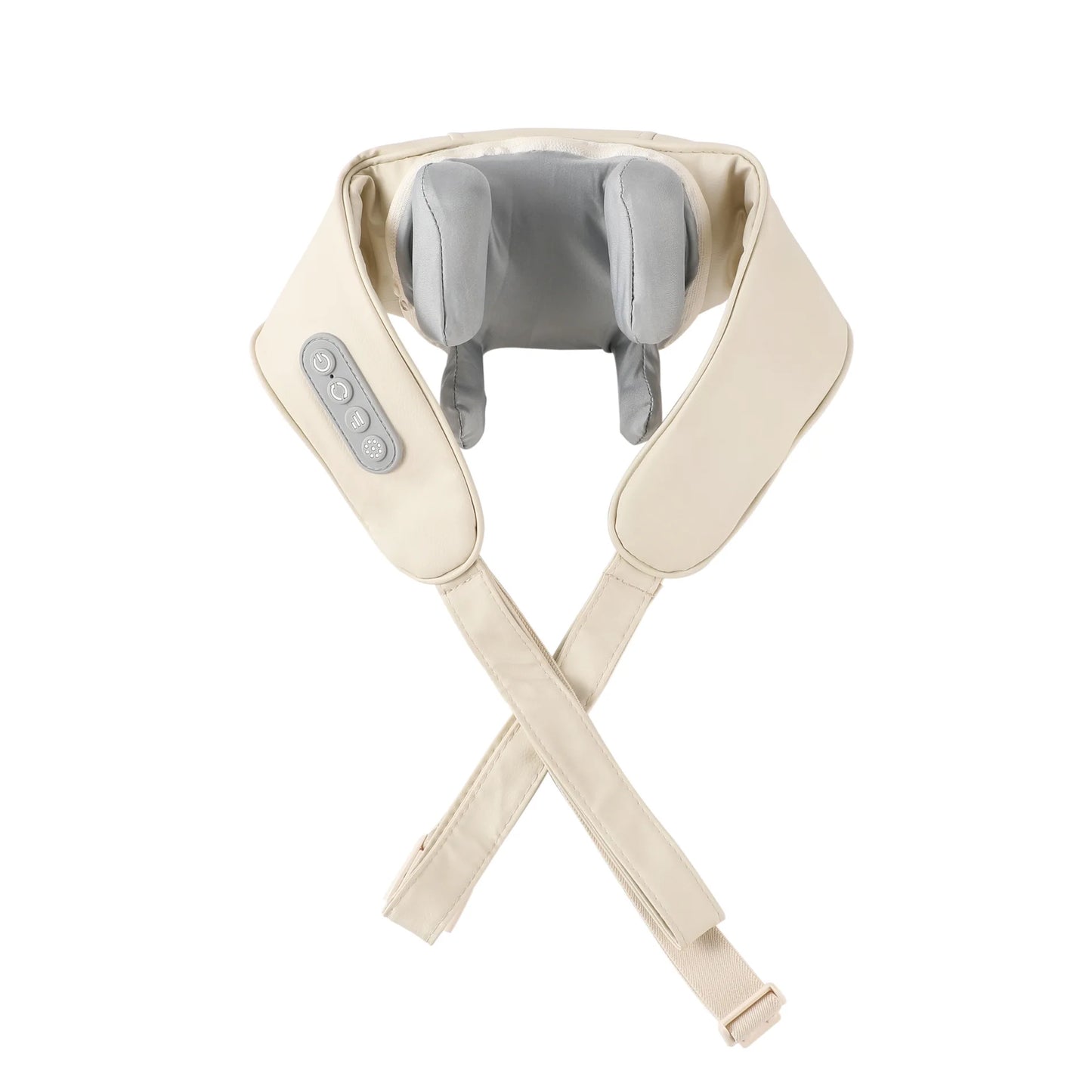 Nutshell beige wireless neck and shoulder massager with ergonomic straps and built in control buttons