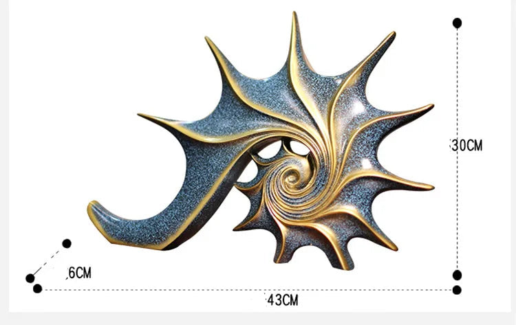 Nutshell resin conch Nordic statue decor ornament with gold and blue spiral design