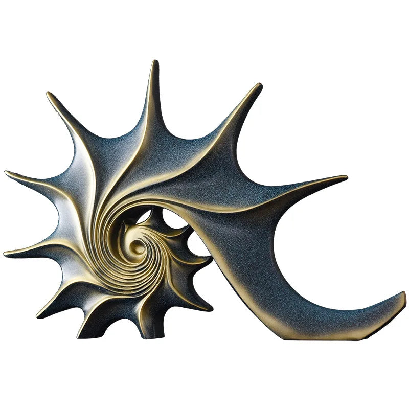 Nutshell resin conch Nordic statue decor with spiral design and gold accents for home ornament