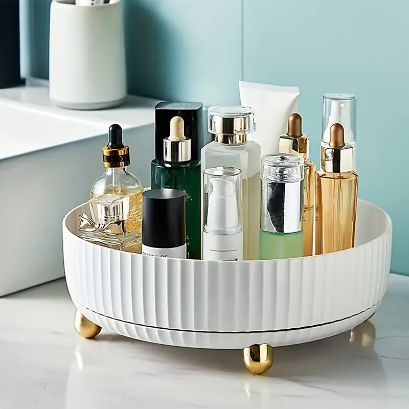 Nutshell Rotating Makeup and Perfume Organizer with multiple compartments for easy access