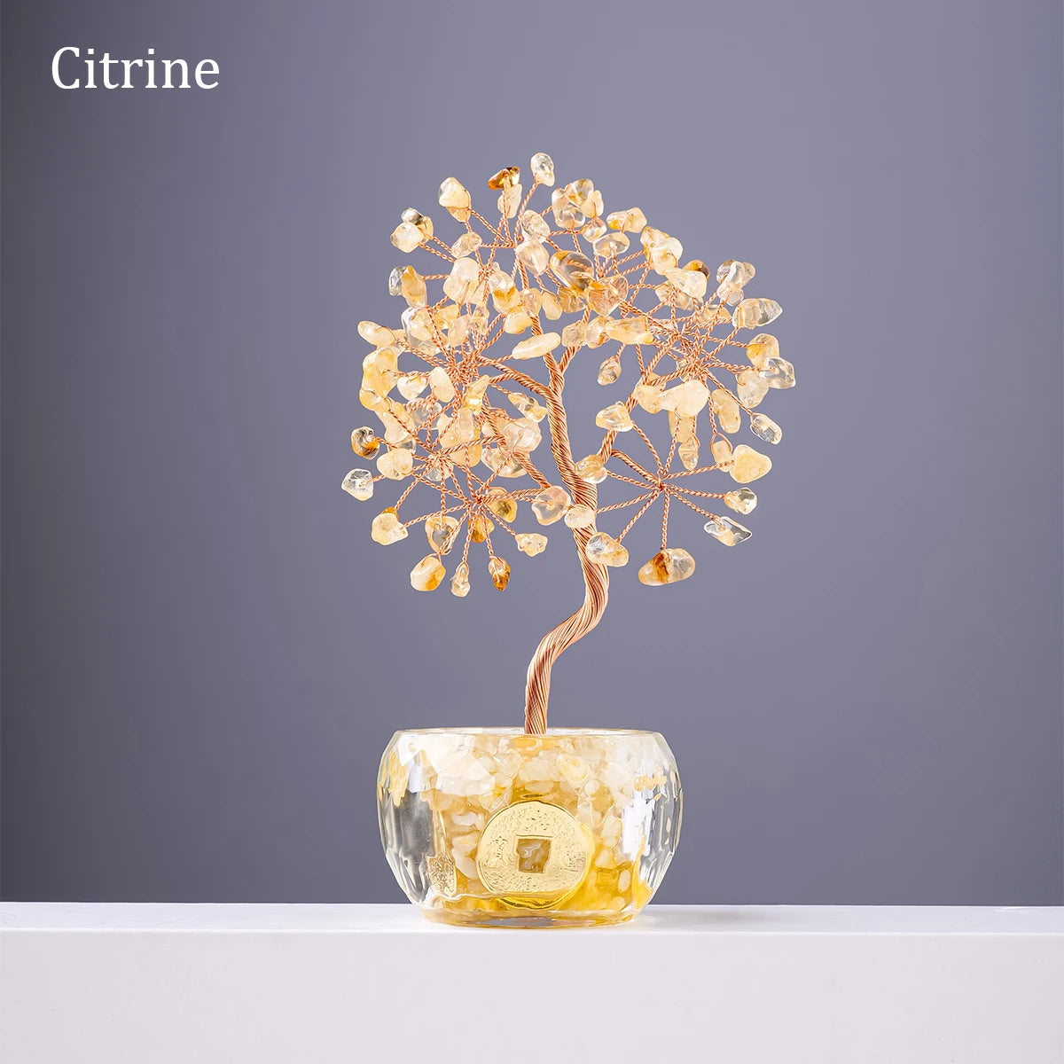 Nutshell citrine 7 chakra healing crystal tree artificial plant with wire branches and decorative stones