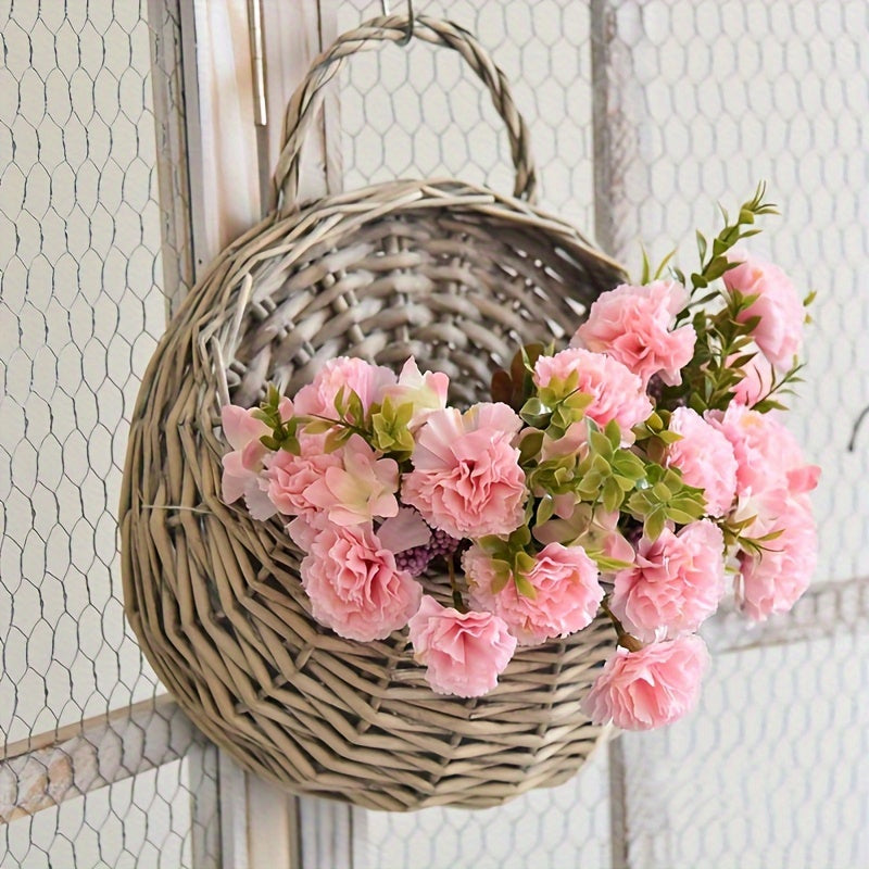 Nutshell rustic wall hanging planter with pink flowers for a charming home decor accent
