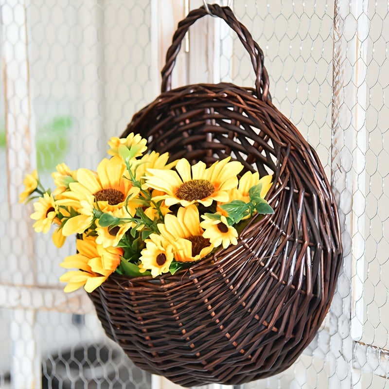 Nutshell rustic wall hanging planter with vibrant sunflowers for home decor