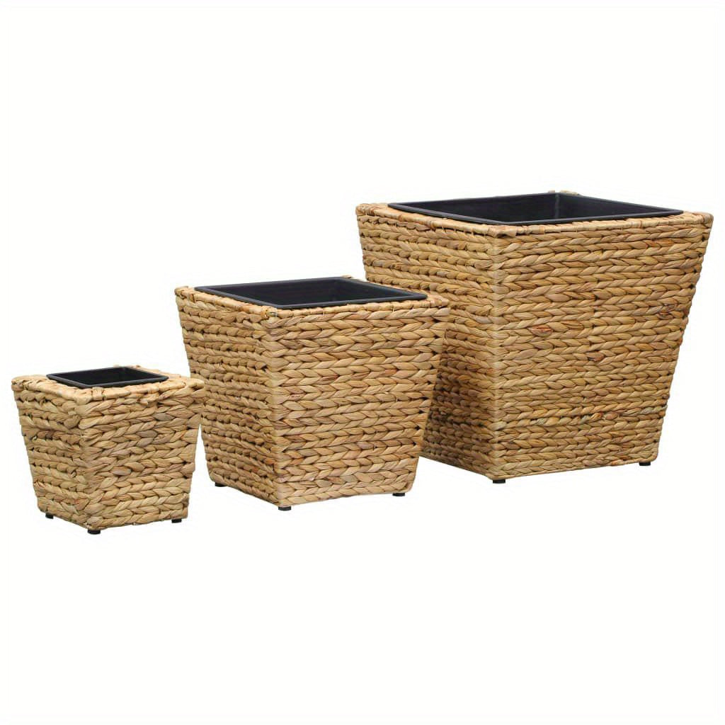 Set of rustic water hyacinth planters in three sizes for stylish indoor and outdoor decor