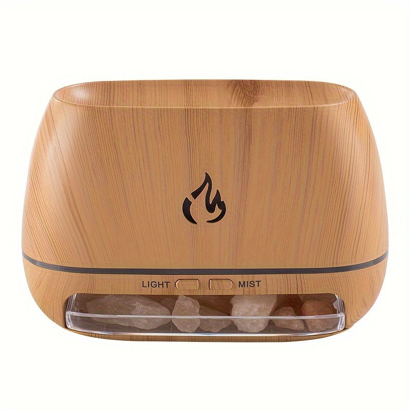 Nutshell salt stone flame diffuser in bamboo design with light and mist settings for aromatherapy