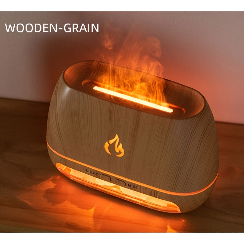 Nutshell salt stone flame diffuser in wooden grain design with soothing light and mist features