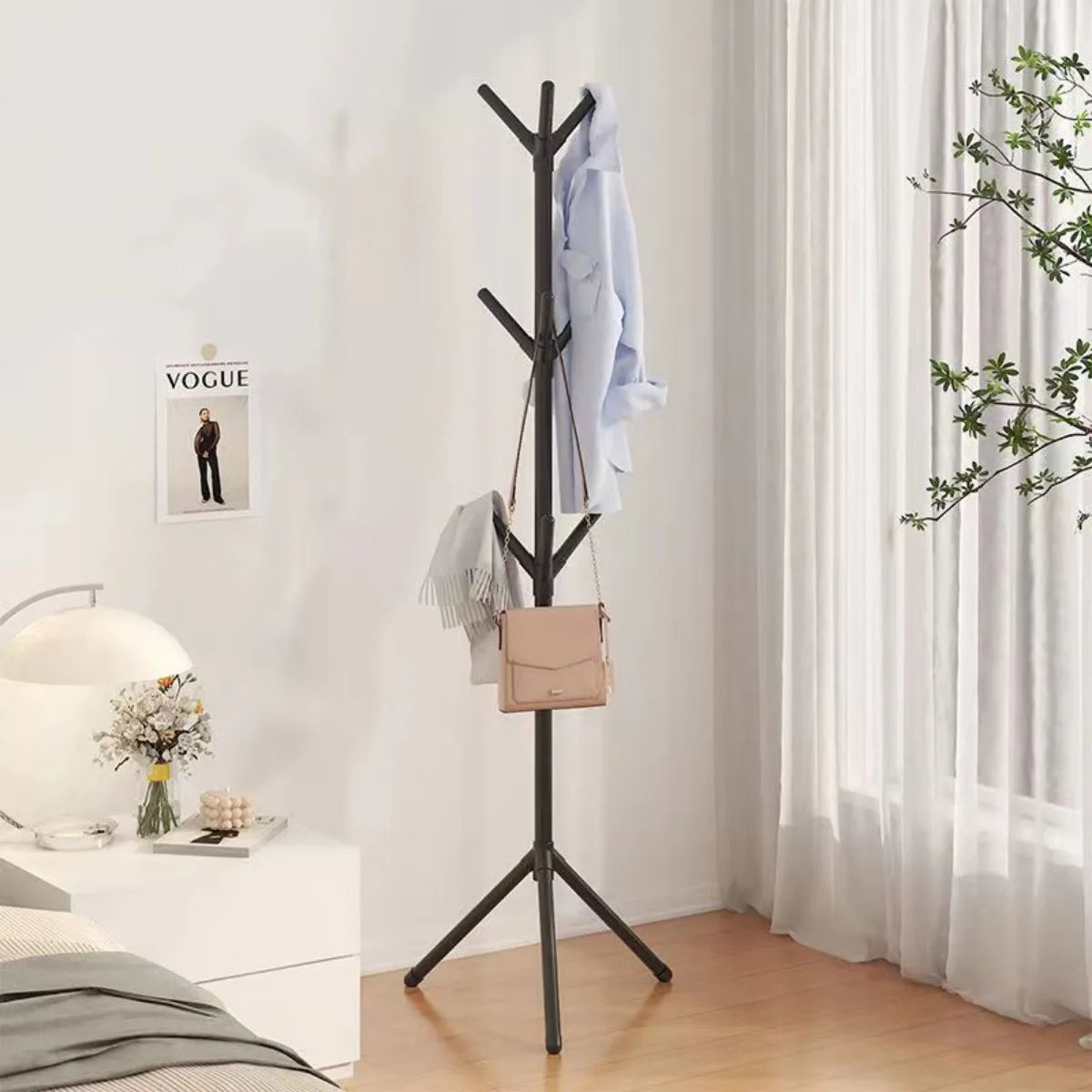 Nutshell tree branch coat rack freestanding black metal coat stand with multiple hooks for coats and bags