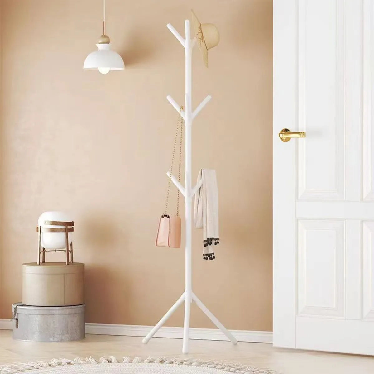 Nutshell white tree branch coat rack freestanding modern entryway stand holding hats bags scarves