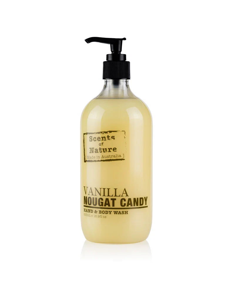 Nutshell Vanilla Nougat Candy Scents of Nature Hand and Body Wash in pump bottle