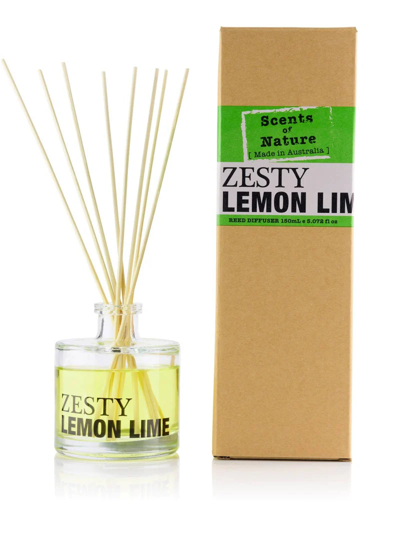 Nutshell Scents of Nature Reed Diffuser 150mL with zesty lemon lime scent and natural reed sticks