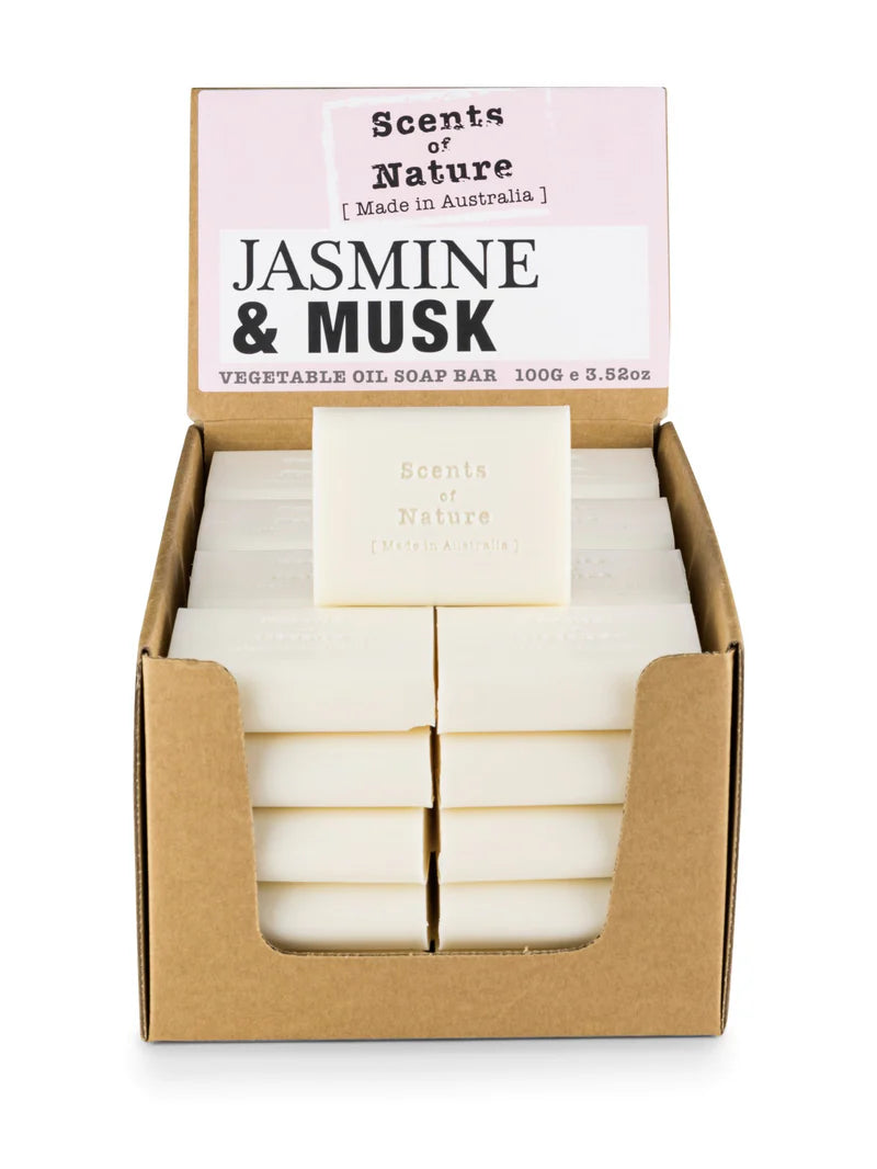 Tilley Soap Bars jasmine and musk vegetable oil soap bars in kraft display box 100g each for gentle daily cleansing