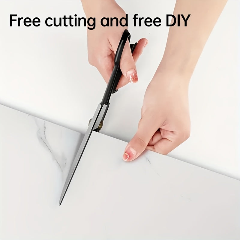 Person cutting self-adhesive decorative tiles for easy DIY home decor projects