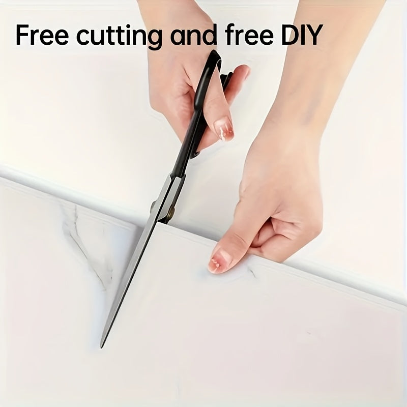 Hands cutting self-adhesive decorative tiles for easy DIY home decor projects