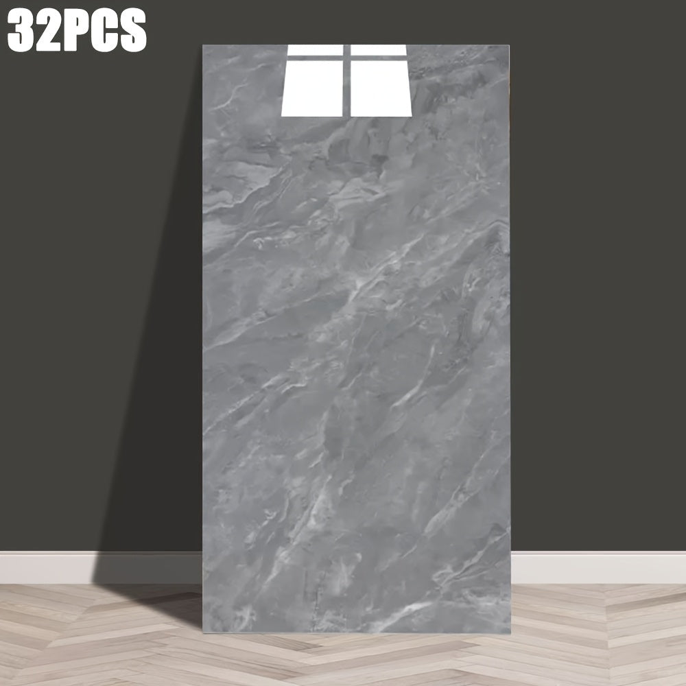 Self-adhesive decorative tiles in grey marble design for stylish home decor projects