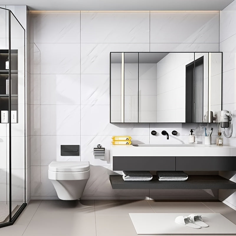 Stylish bathroom featuring self-adhesive decorative tiles for modern home decor