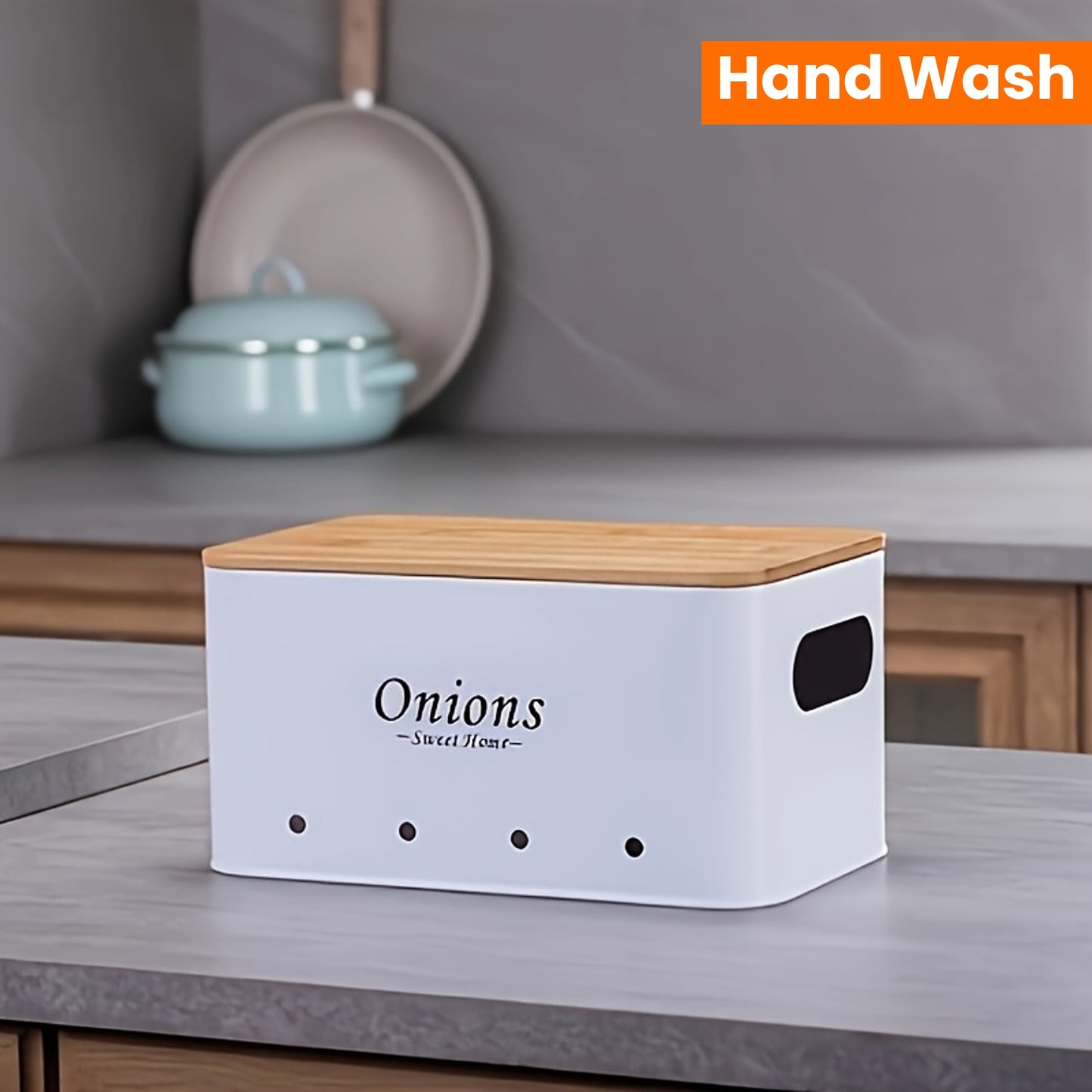 Nutshell shatterproof kitchen canister set featuring a stylish onion container with bamboo lid