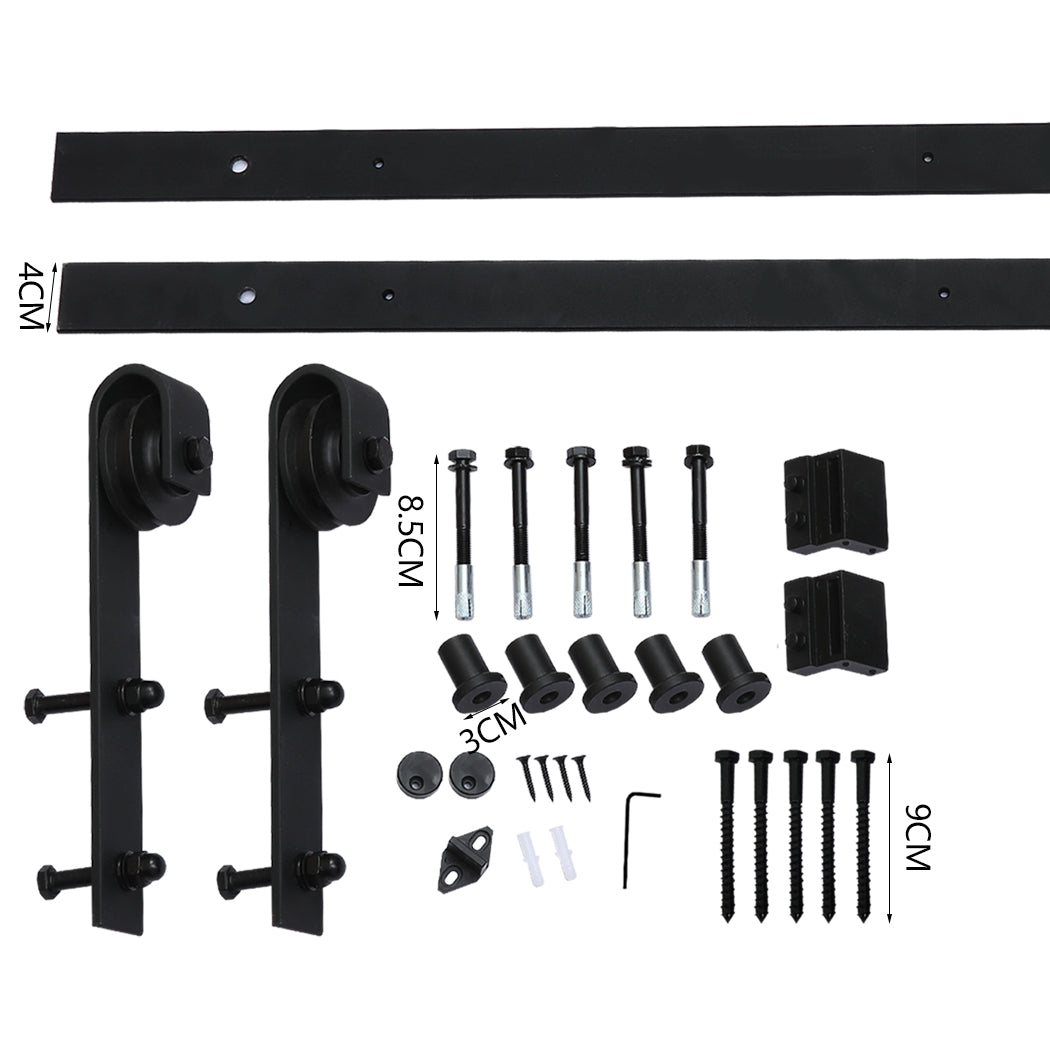 Nutshell sliding barn door hardware black metal kit with rollers rails screws and mounting accessories