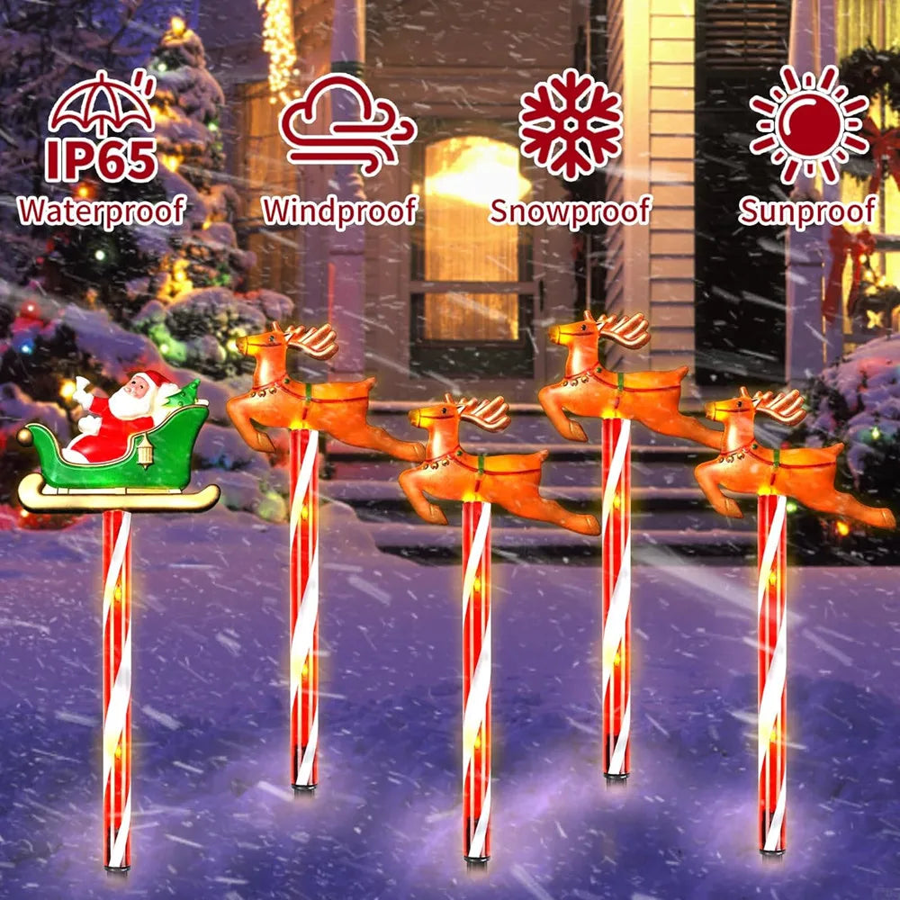 Nutshell solar Christmas pathway lights with festive Santa and reindeer design for outdoor decoration