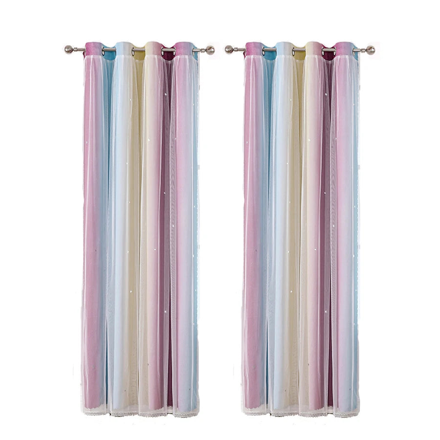 Nutshell Colorful Rainbow Twinkle Star Curtains pastel sheer grommet panels pair with subtle star sparkle