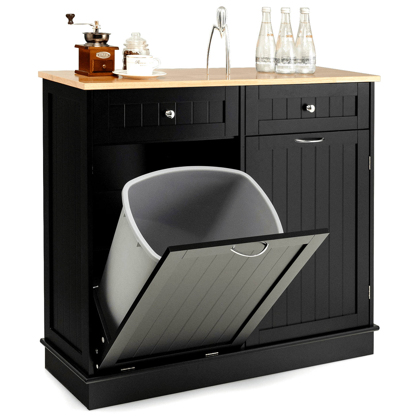Nutshell storage cabinet clothes hamper or trash bin in black with wooden top and stylish design for versatile use
