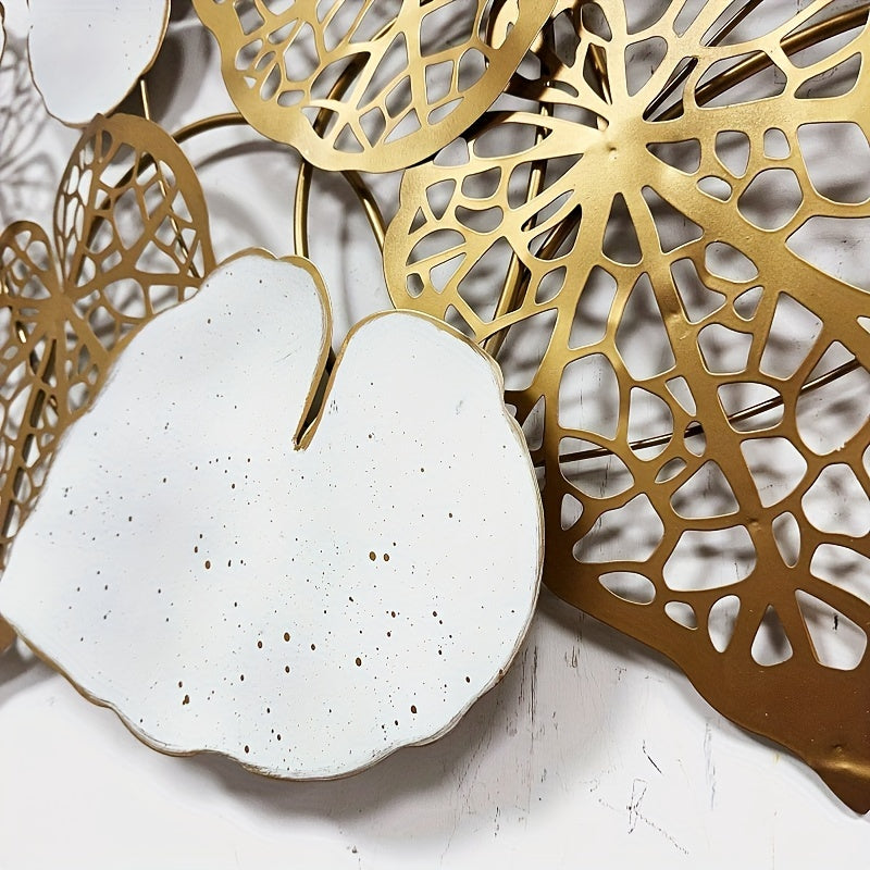 Elegant Super Large luxury leaf wall hanging crafted from gold and white materials