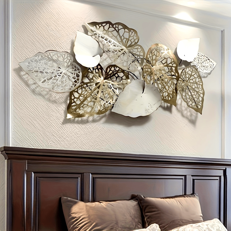 Super Large luxury leaf wall hanging in gold and white, perfect for elegant home decor