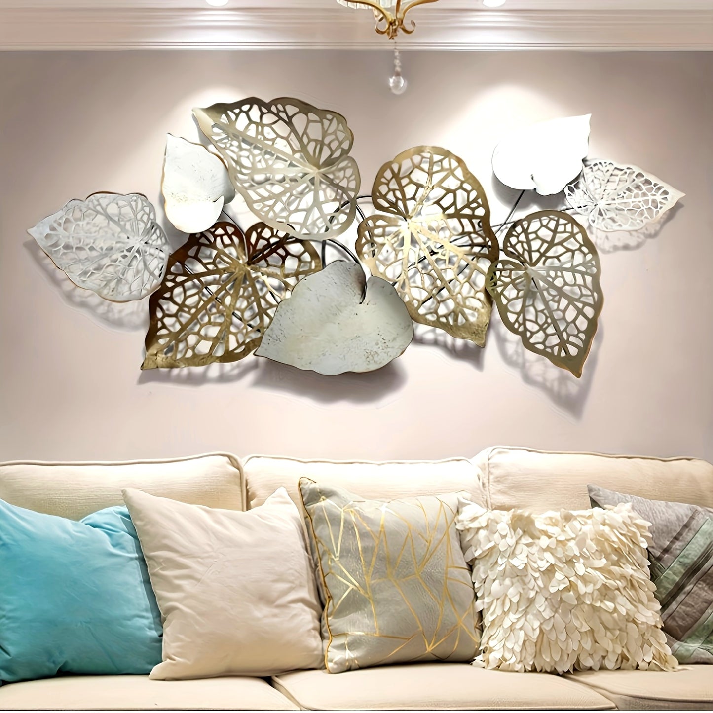 Super Large luxury leaf wall hanging made of intricate metal designs, perfect for modern home decor