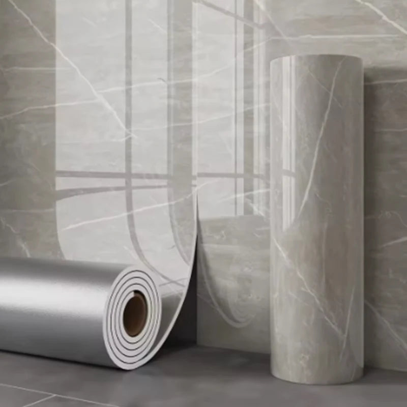 Nutshell wall paper roll with gray marble veins glossy finish resembling imitation ceramic tile for modern interiors