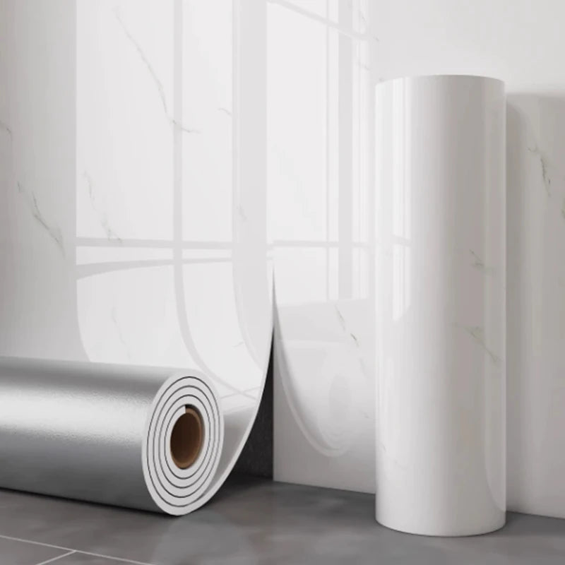 Nutshell glossy white marble roll wall paper resembling imitation ceramic tile for modern interiors