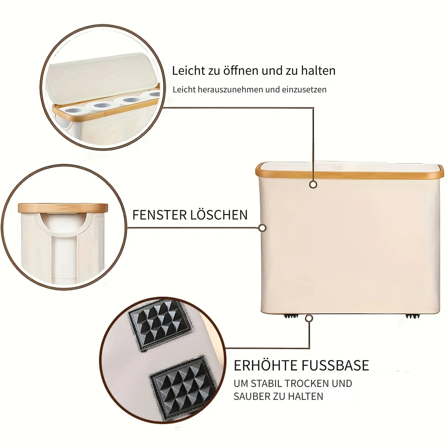 Nutshell toilet paper organizer with lid featuring easy access and elevated base for stability