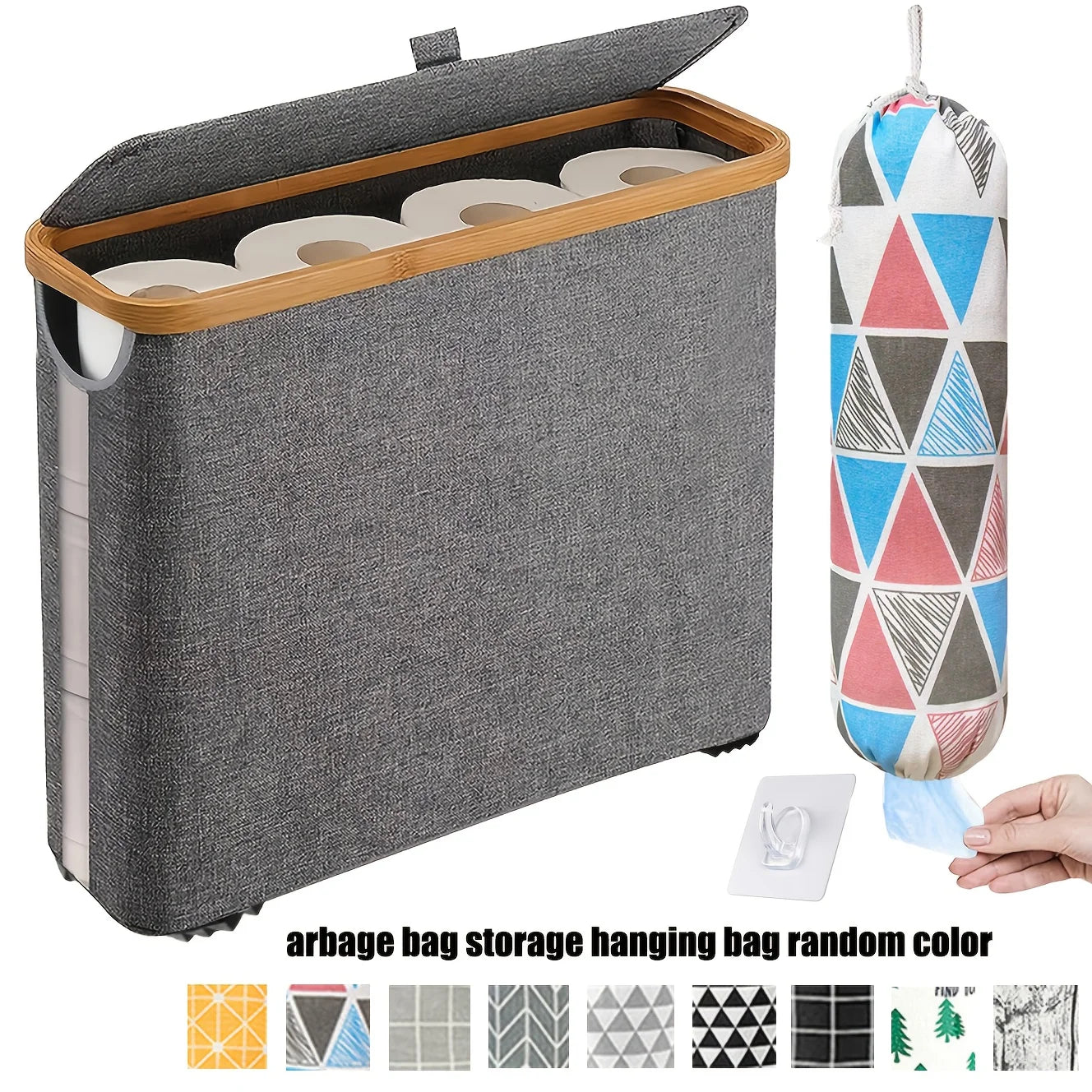 Nutshell toilet paper organizer with lid in stylish gray fabric for bathroom storage