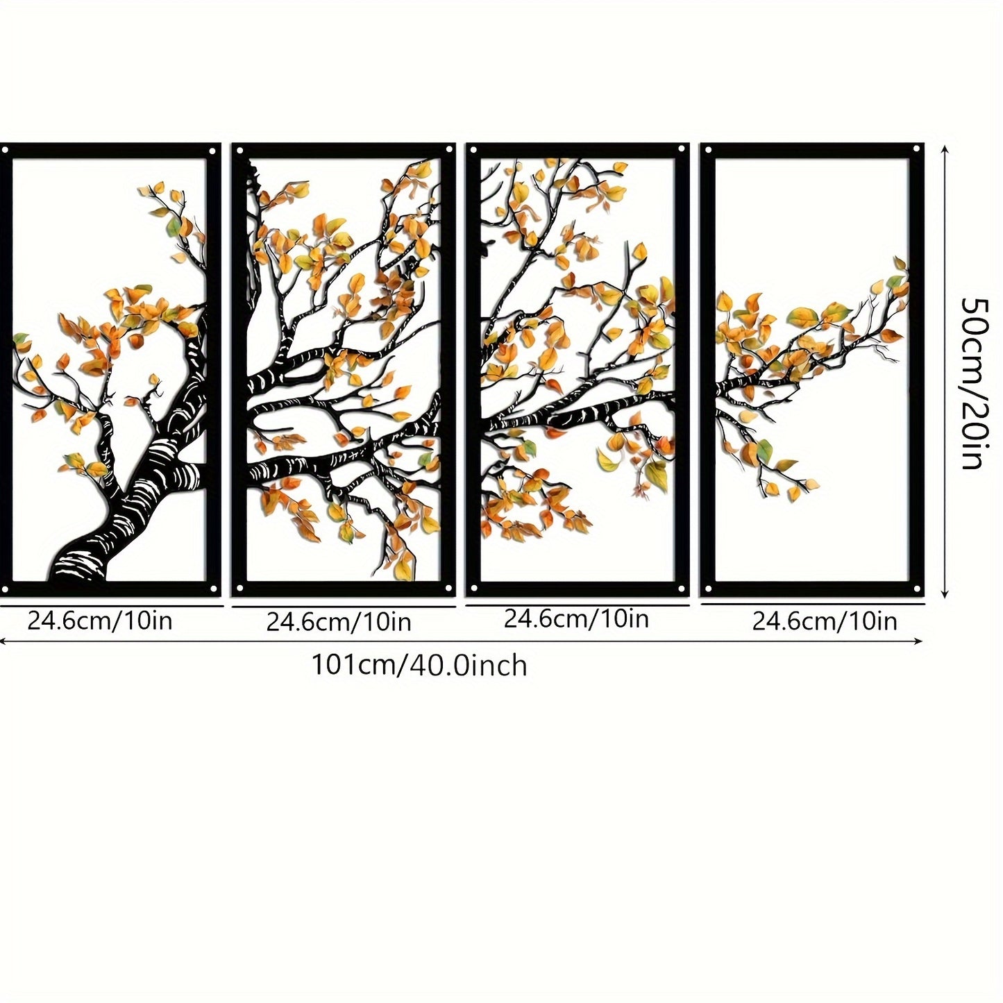 Nutshell Tree Wall Decor with Bird featuring five-panel artwork of a tree branch with orange leaves
